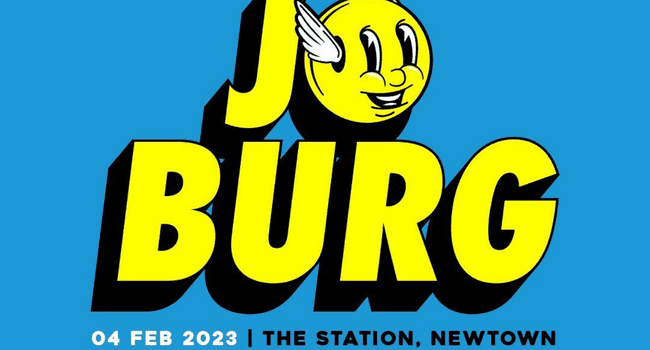 Cotton-Fest.png Promotional image with the text "Jo Burg" featuring a smiley face with wings. Event date: 04 Feb 2023. Location: The Station, Newtown. Experience the Biggest-Ever Lineup at Cotton Fest because Local Is Lekker!