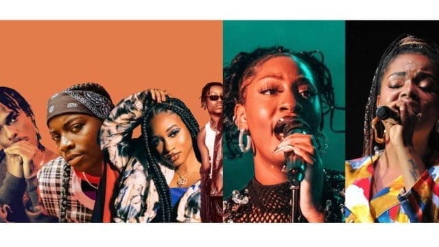 African women singing in front of an orange background. African women singing in front of an orange background.