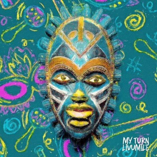An African mask with a Livumile twist, set against a vibrant and colorful background. An African mask with a Livumile twist, set against a vibrant and colorful background.