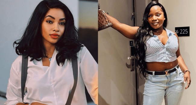 Rouge-x-Makhadzi.png Two women are pictured side by side; the first wears a white blouse and suspenders, while the second, channeling Cotton Fest vibes, sports a striped crop top and jeans, standing near a door labeled "225.