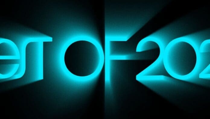 Glowing blue text reads “OF 202” with partial letters on the left, suggesting a cropped or zoomed-in view of a larger phrase or title, possibly referencing African music or significant cultural moments in 2025.