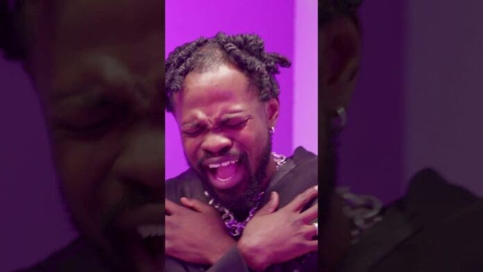 1766270115_maxresdefault.jpg A person with twisted hair and a beard, wearing a black outfit and chain necklace, stands against a purple background with eyes closed and arms crossed over their chest, appearing emotional—channeling the spirit of Ghana music like Fameye's new music.