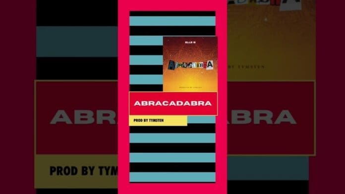 Promotional graphic for the Afro Songs track "ABRACADABRA," produced by Tymsten in 2021, featuring bold text on a striped and colorful background.
