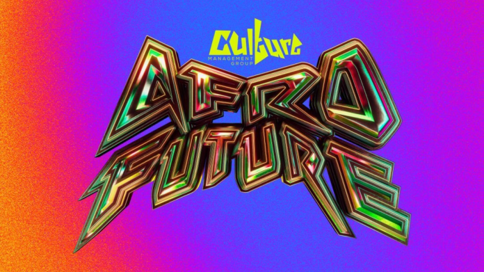 A colorful graphic with "Afro Future" in bold, metallic 3D letters and "Culture Management Group" above it, set against a vibrant, gradient background, highlights the exciting festival lineup for AfroFuture Ghana 2025.