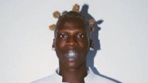 A person with multiple twisted hair buns, wearing a white top and silver grillz, channels 2025 culture while posing against a plain white background.