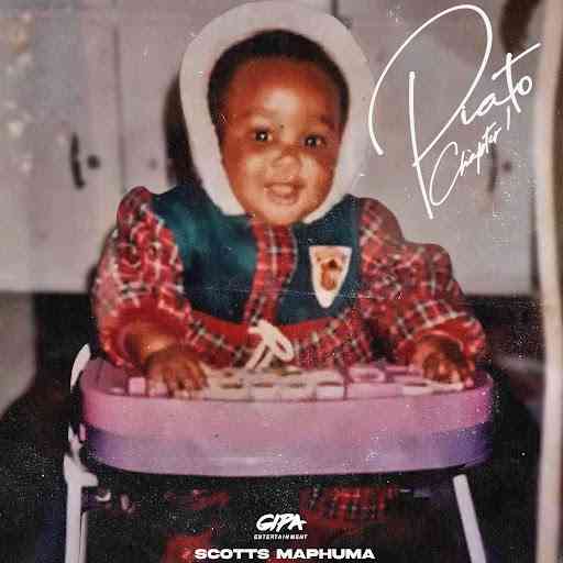 A baby wearing a bonnet and plaid outfit sits in a pink walker. The image features a white signature and the text "SCOTTS MAPHUMA Chapter 1" at the bottom.