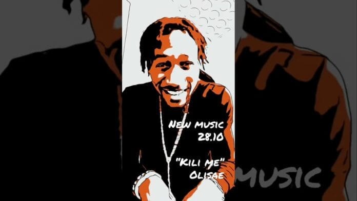 Stylized illustration of a smiling person with text: "New Afrobeats music 28.10 'Kili Me' Olisae" written across the image, perfect for dance challenges.