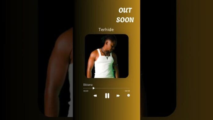 Music player interface showing a song titled "Bibiana" by Terhide, also known as Terhidethekafroking, with cover art of an individual in a white tank top. Text above reads "OUT SOON." Get ready for fresh kafrosound and new songs.