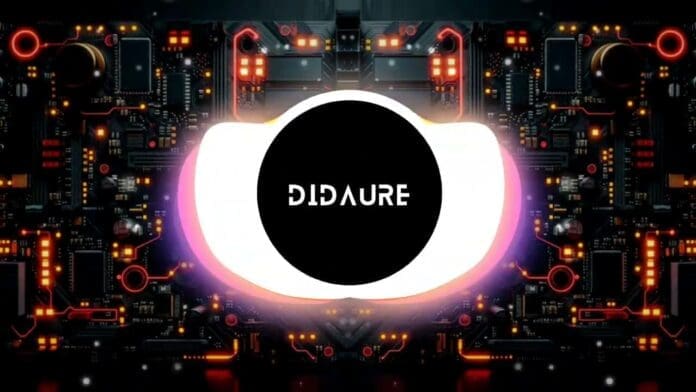 A circular black logo with the text "DIDAURE" in white, centered on a glowing circuit board background with red and orange lights, evokes a Soprano vibe perfect for a Moombathon Remix or Fresh Prince-inspired beat.