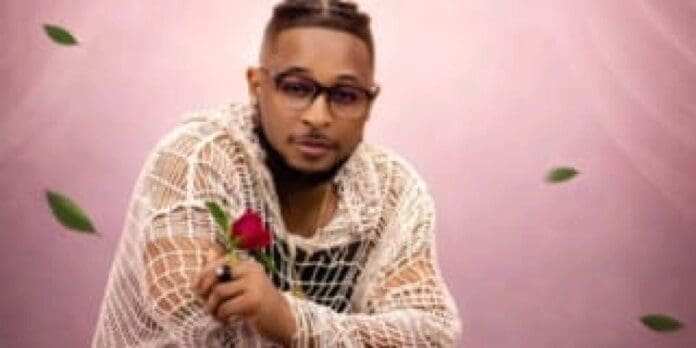 A person wearing glasses and a netted white top holds a red rose against a pink background, with green leaves floating in the air—a look inspired by Star Baba Jay’s vibrant style from his new single with SNDLAB.