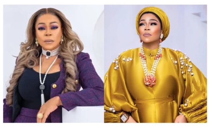 Two women pose separately: the left wears a purple blazer with black top and layered necklaces; the right, channeling Burna Boy flair, stuns in a gold outfit with matching headwrap and bold statement jewelry.
