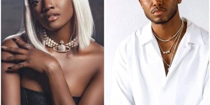 Two people are shown side by side: one with short platinum blonde hair and layered necklaces, the other with short dark hair wearing a white shirt and multiple necklaces, capturing a Simi and Chike "Where You Dey" vibe.