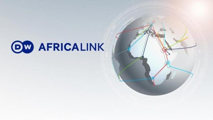 The DW AfricaLink logo appears next to a grey globe with colorful lines connecting various locations around Africa, Europe, and the Americas—echoing connections seen in Fela Kuti’s musical legacy.