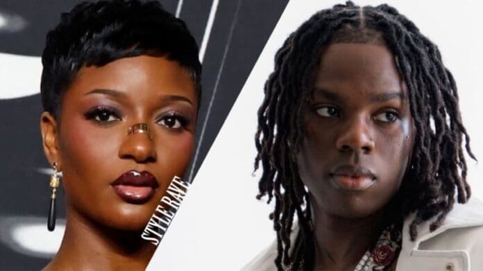 A woman with short black hair and bold makeup stands next to a man with long braided hair, both facing forward—an image that captures the vibrant style of African artists like Rema and Ayra Starr.