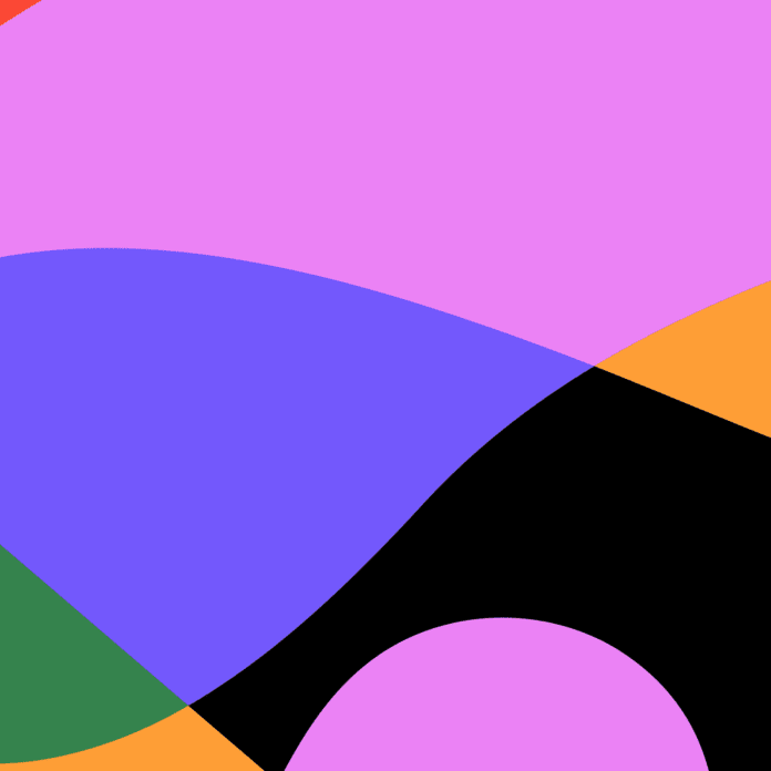 Abstract design with overlapping shapes in pink, purple, orange, green, and black creates a colorful geometric pattern inspired by global style—perfect for playlists ranging from Afrobeats to Spotify’s latest hits.