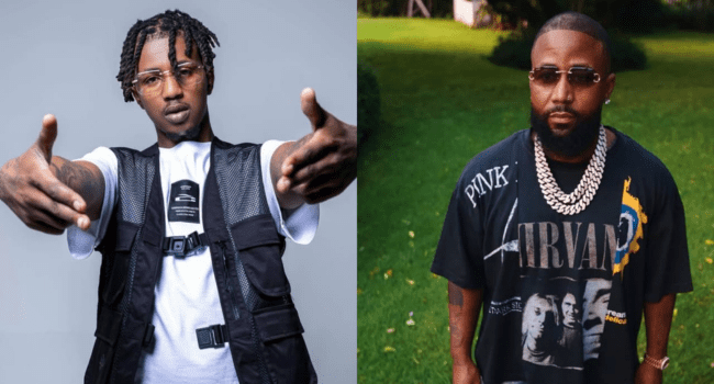Two men are pictured side by side; Emtee, on the left in a white t-shirt and black vest, gestures with his hands, while Cassper Nyovest stands on the right in sunglasses and chains outdoors, possibly sharing an apology.