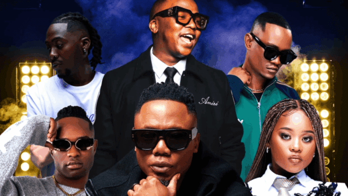 Six people wearing sunglasses pose in front of bright lights and smoke, most looking serious while the center person smiles, capturing the bold spirit of the HONOR X9 OpenVerse Challenge.