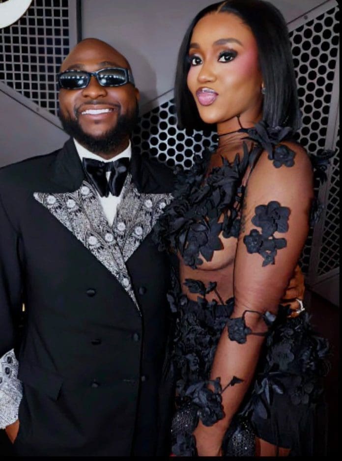 Davido and Chioma posing for a picture on the Grammy Red Carpet.