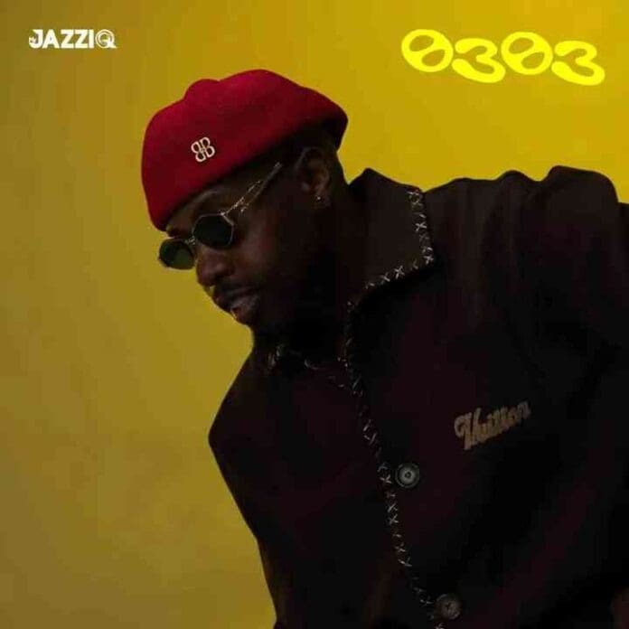 A person wearing a red beret, dark sunglasses, and a black jacket stands against a yellow background with text reading "Mr JazziQ" and "0303 album.