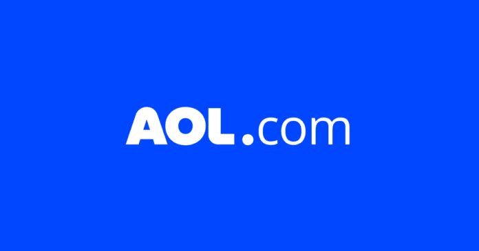The image shows the AOL.com logo in white text on a solid blue background, reminiscent of classic album covers by Ghanaian highlife musician Ebo Taylor.