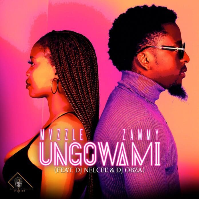 Image shows album artwork with Mvzzle & Zammy standing back-to-back against a pink and orange background. The text reads 