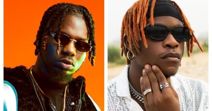 Two individuals are pictured side-by-side. The person on the left has short braided hair and wears sunglasses and a dark outfit, embodying a cool, understated style. The person on the right, with orange dreadlocks and a white shirt, evokes vibes of DJ Voyst's electric energy. Both sport matching sunglasses.