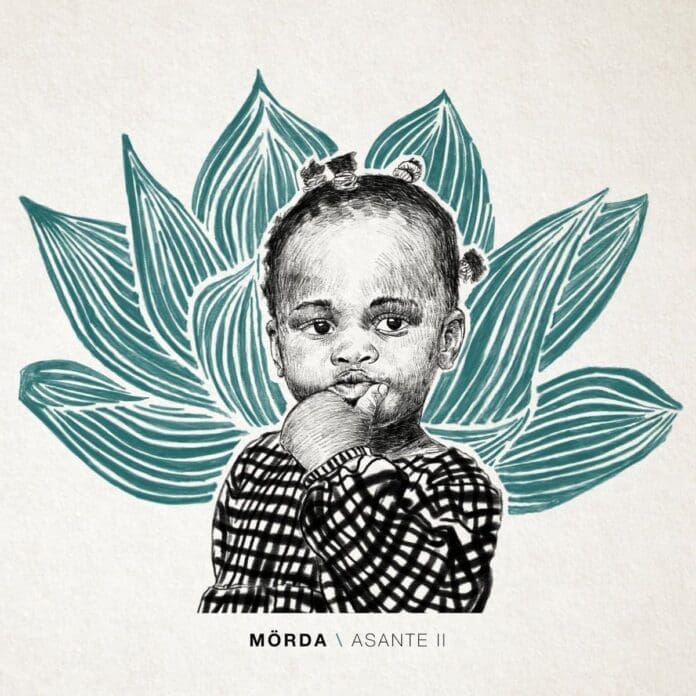 A drawing of a child in front of a lotus flower inspired by Morda – Soldier ft. Lyrik Shoxen.