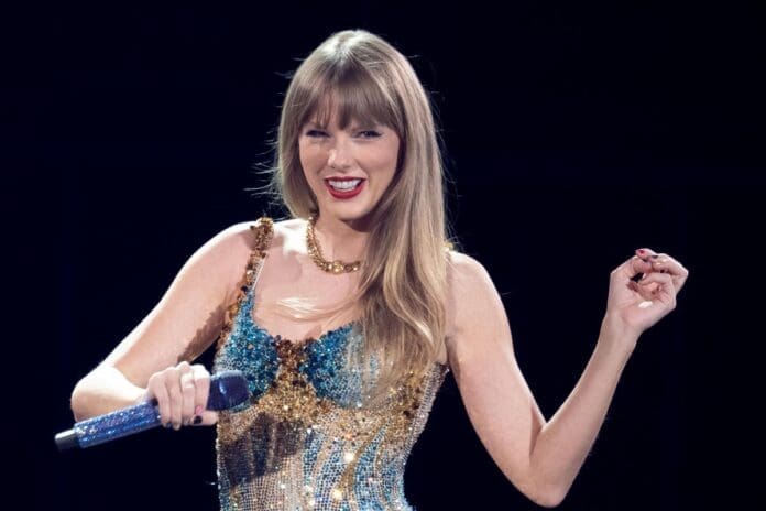 Taylor Swift performs on stage at MTV Europe Music Awards 2023.